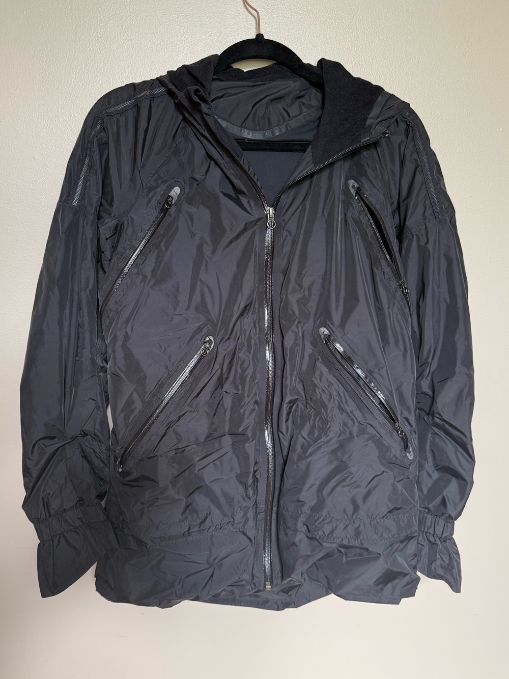 Lululemon Make it Rain Black zip up jacket with hood pockets